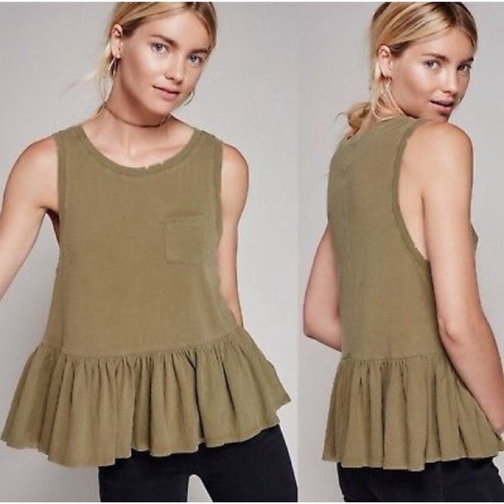 We the Free by Free People Continental Army Green Peplum Distressed Tank Top L